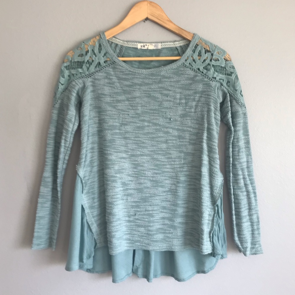 Jolt lace and knit top mint or sea foam green